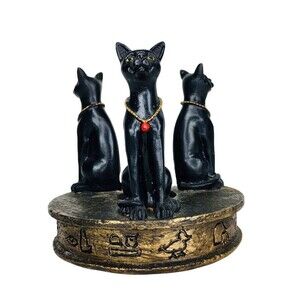 Vintage Resin Egyptian Cat Hieroglyphs Goddess Bastet Alter Candle Holder